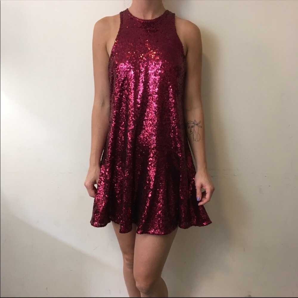 FREE PEOPLE SEQUIN DRESS -RASPBERRY NWOT